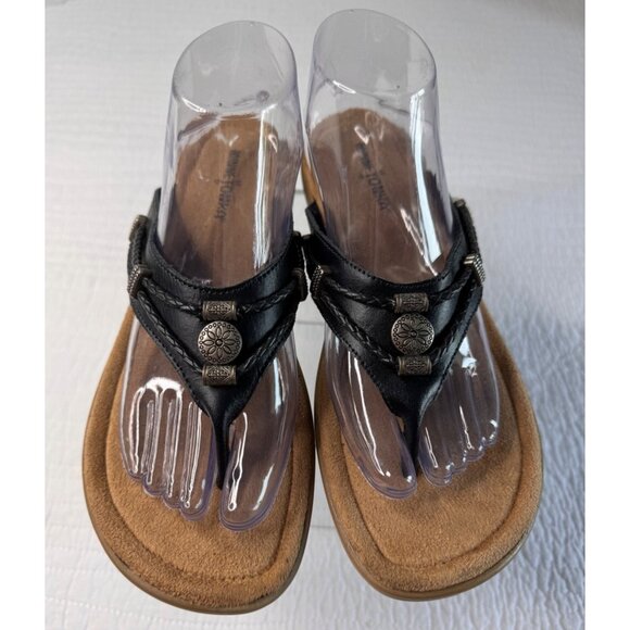Minnetonka Womens Navy Leather Slip-on Sandals SZ 10 Travel Vacation - Picture 1 of 9